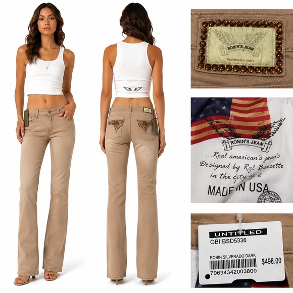 Robin's Jean Pants - Robins Jean Women Pants 34 Taupe Slim Bootcut Studded USA MSRP $498 New Defects
